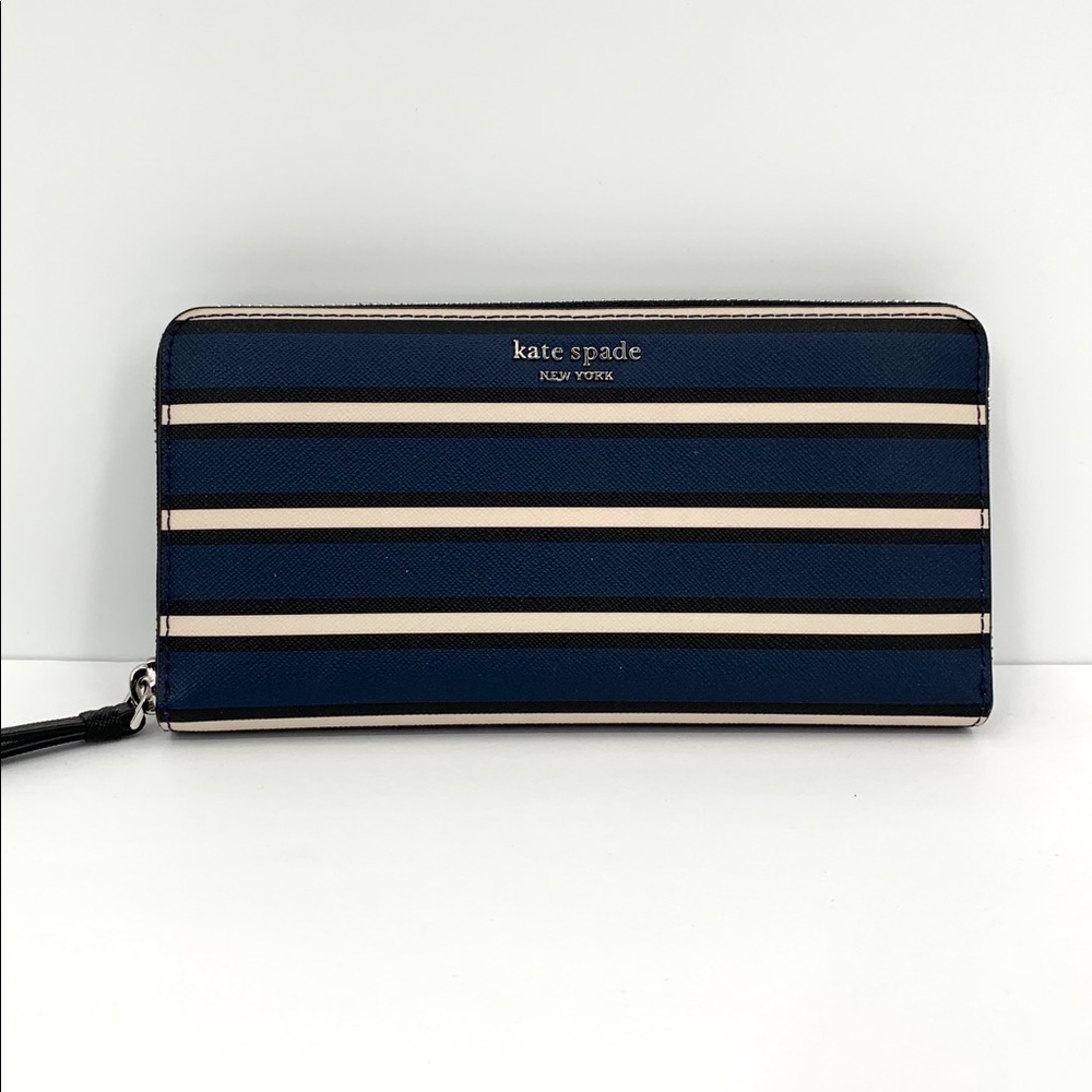 kate spade Navy and Cream Striped Zip Around Wallet